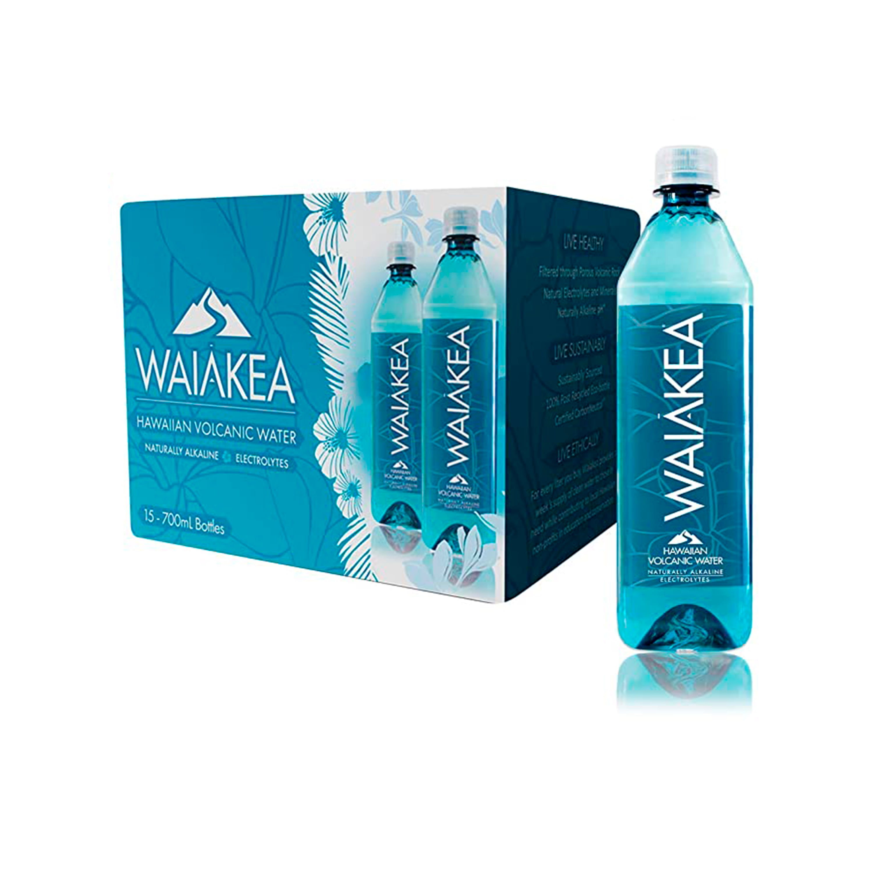 Waiakea Hawaiian Volcanic Water, Naturally Alkaline, 100% Upcycled Bottle,  700ML Bottles (Pack of 15)