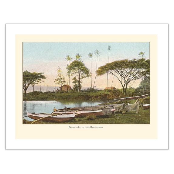 Waiakea River Hilo - Territory of Hawaii - Vintage Hawaiian Color Postcard c.1901 - Bamboo Fine Art 290gsm Paper (Unframed) 17x22in