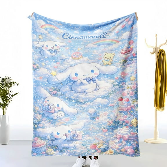 Waicvis Cinnamoroll Flannel Blanket Ultra Soft Warm Plush Throw for Bed Couch Sofa Cute Cartoon Cloud Rainbow Dessert Pattern Lightweight Cozy Fleece Blanket for Kids Girls Bedroom Decor