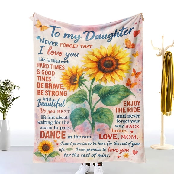 Waicvis To My Daughter Blanket Sunflower Design Flannel Throw with Inspirational Quotes from Mom Soft Cozy Warm Gift for Daughter Birthday Graduation Christmas Mother's Day Keep Warm in Bed Sofa Car