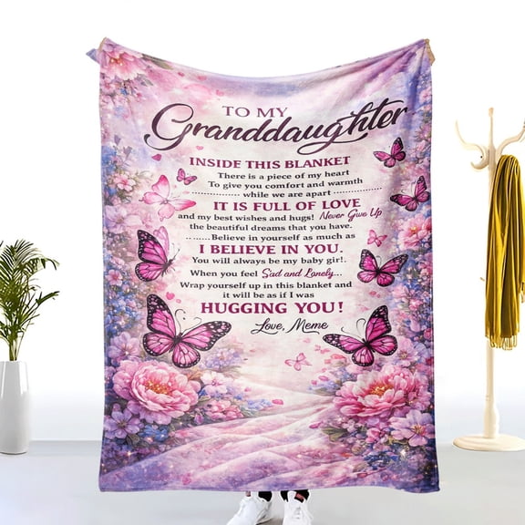 Waicvis Granddaughter Blanket from Meme Ultra Soft Flannel Throw with Heartfelt Message and Butterfly Peony Design for Birthday Christmas Graduation Gift to Show Love