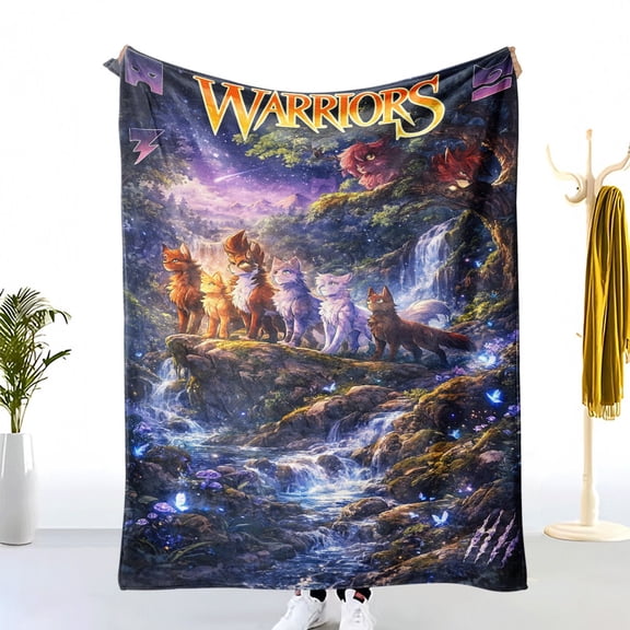 Waicvis Warriors Themed Flannel Blanket Ultra Soft Warm Cozy Fleece Throw for Kids Teens Bedroom Decor Anime Cat Pattern Lightweight Breathable Sofa Bed Couch Quilt