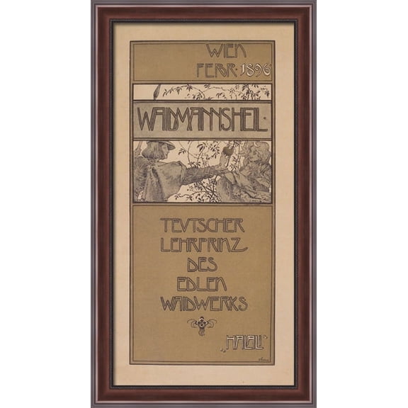 Waidmannsheil 22x40 Large Walnut Ornate Wood Framed Canvas Art by Koloman Moser
