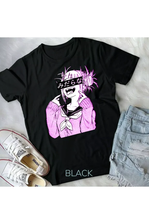 Waifu Anime Neko Girl in Vaporwave and Glitch Manga Aesthetic Style New Unisex T-Shirt