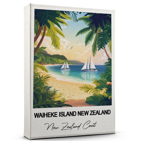 Waiheke Island New Zealand Travel Poster Canvas – New Zealand Coast Canvas – Unique Gift Idea for Home, Office, or Living Space