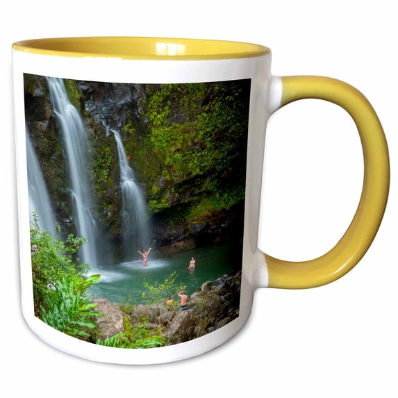 3drose, Waikani Waterfalls, Hana Coast, Maui, Hawaii, Usa - Us12 Dpb2644 - Douglas Peebles, 11oz Two-tone Yellow Mug