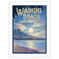 thumbnail image 1 of Waikiki Beach Hawaii - See the Moonrise In Paradise - Diamond Head Crater - Vintage Hawaiian Travel Poster by Kerne Erickson - Bamboo Fine Art 290gsm Paper Print (Unframed) 18x24in, 1 of 4