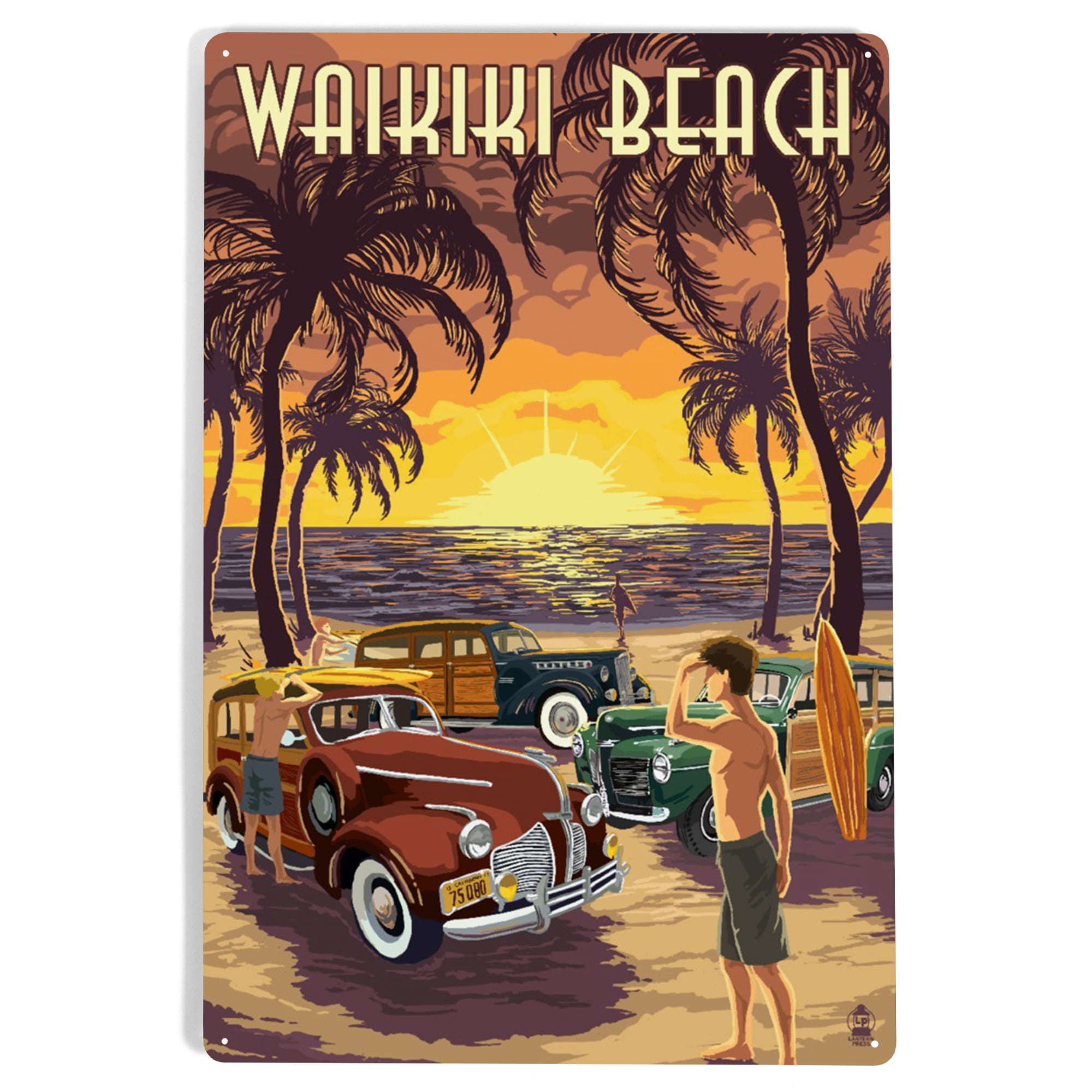 Waikiki Beach, Hawaii, Woodies on the Beach (12x18 Aluminum Art, Indoor