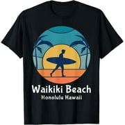 Waikiki Beach Honolulu Hawaii Surfing Surfer Vintage Sunset T-Shirt