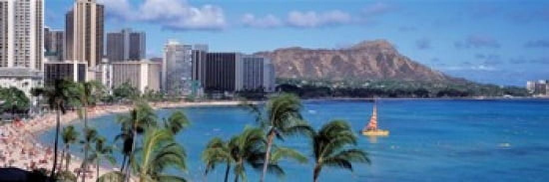 Waikiki Beach Honolulu Hawaii USA Canvas Art - Panoramic Images (18 x 6)