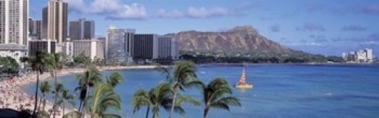 Waikiki Beach Honolulu Hawaii USA Canvas Art - Panoramic Images (36 x 12)