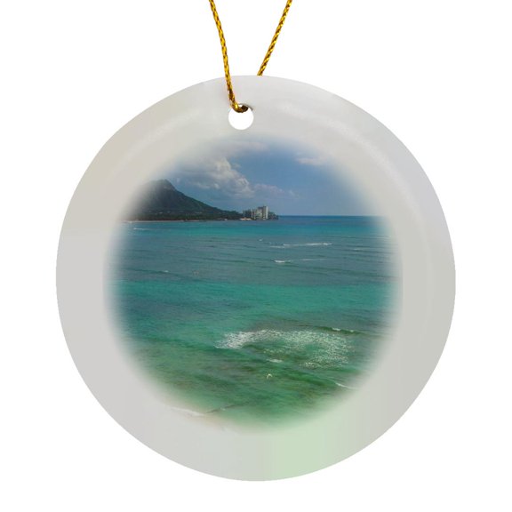 3drose, Waikiki Beach, Oahu, Hawaii, Circle Porcelain Ornament