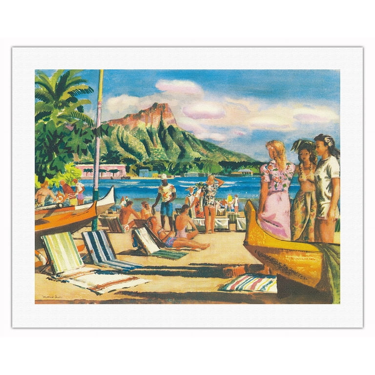 Waikiki Beach Oahu Hawaii - United Air Lines - Vintage Airline