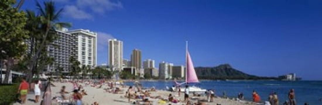 Waikiki Beach Oahu Island HI USA Canvas Art - Panoramic Images (18 x 6)