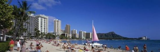 Waikiki Beach Oahu Island HI USA Canvas Art - Panoramic Images (36 x 12)