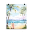 thumbnail image 1 of Waikiki Beach Surfboard Print, Hawaii Wall Art, Oahu Coastal Poster, Tropical Beach Decor, Pacific Ocean Travel Artwork Home Decor #3894, Stretched Canvas Size 16x24, 1 of 4