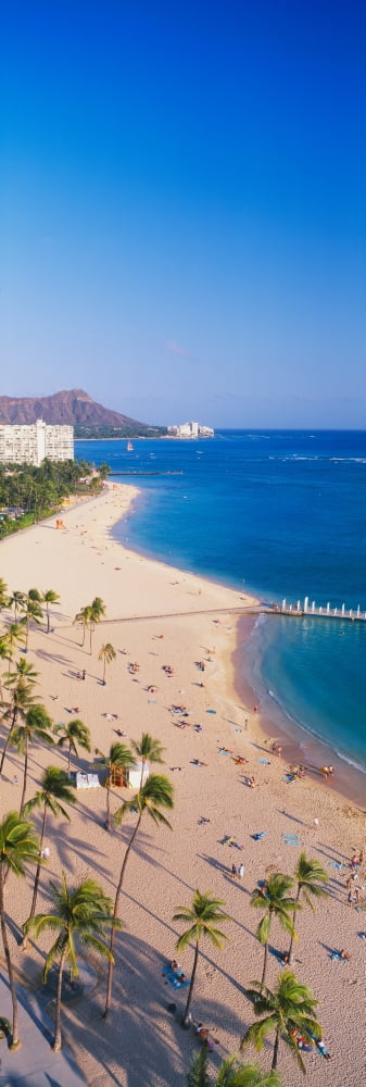 Waikiki Beach and Diamond Head Honolulu Oahu Hawaii Canvas Art - Panoramic Images (36 x 12)