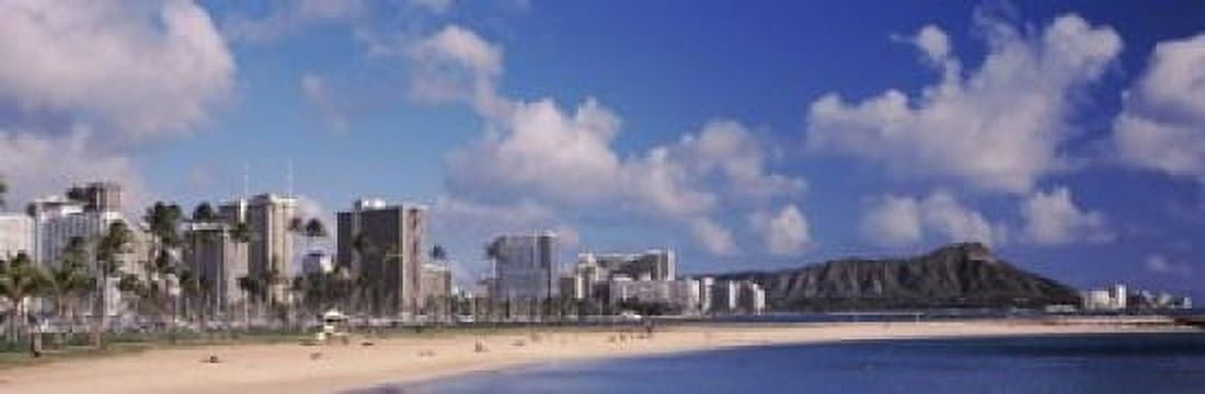 Waikiki Beach with mountain in the background Diamond Head Honolulu Oahu Hawaii USA Canvas Art - Panoramic Images (18 x 6)