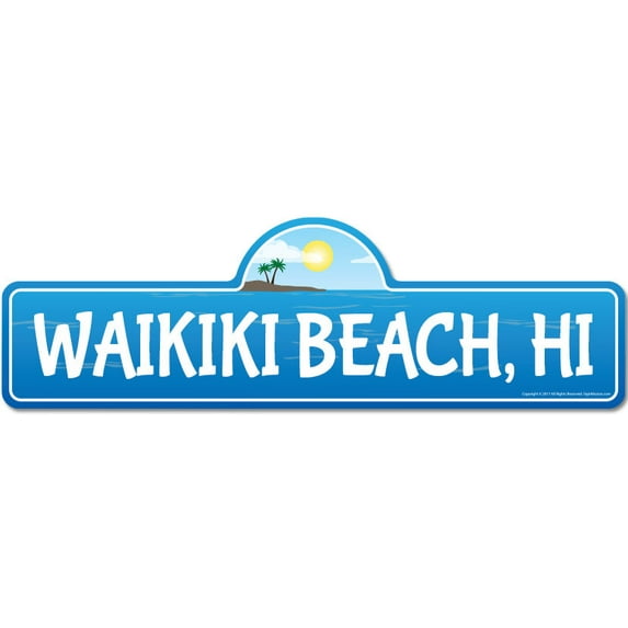 Waikiki HI Hawaii Beach Street Sign | Indoor/Outdoor | Surfer Ocean Lover Décor For Beach House Garages Living Rooms Bedroom | Signmission Personalized Gift