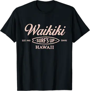 Waikiki Hawaii Surfs Up Oahu Est 1901 Retro Surfboard T-Shirt