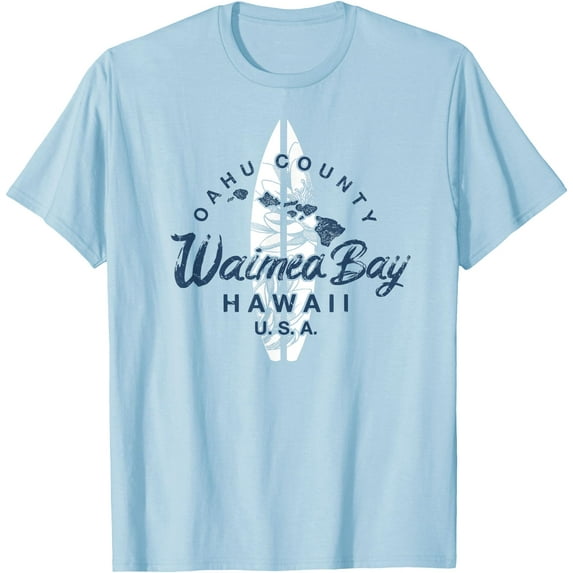 Waimea Bay Hawaii North Shore Oahu Hawaiian Surfing Vintage Unisex T-Shirt for Men Women,Light Blue Color,Size 2XL
