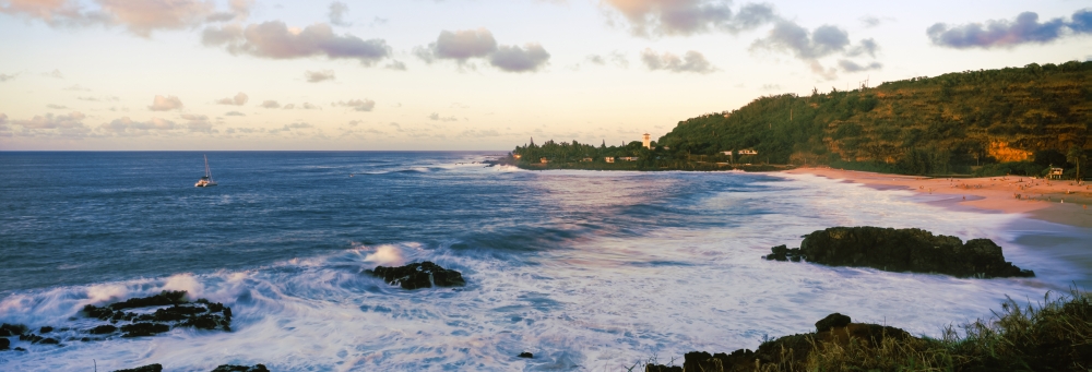 Waimea Bay at sunset Oahu Hawaii USA Canvas Art - Panoramic Images (27 x 9)