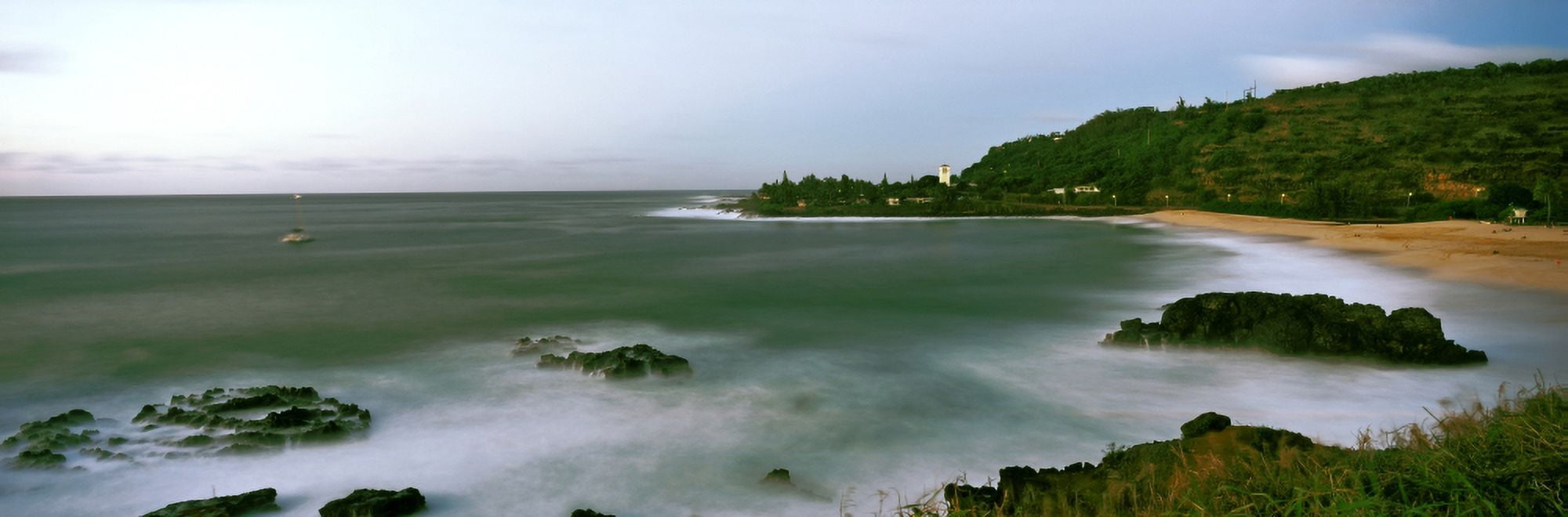 Waimea Bay at sunset Oahu Hawaii USA Canvas Art - Panoramic Images (36 x 12)