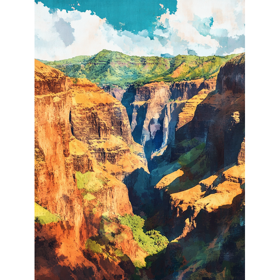 Waimea Canyon Landscape Canvas Print/Wall Art，Suitable for Living Room，Bedroom，Office，Hotel，Restaurant Decoration