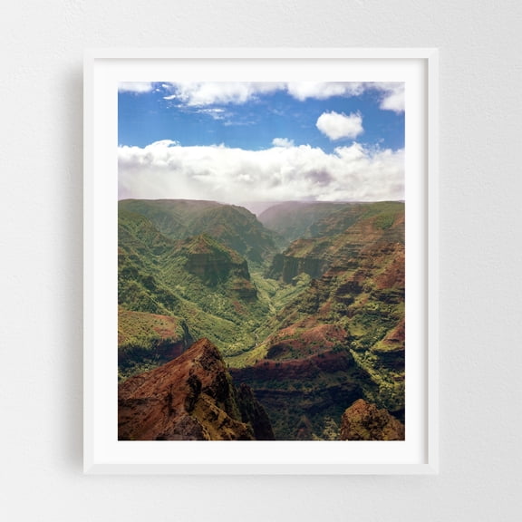 Waimea Canyon - Waimea Hawaii Photography Landscape Nature Mountain Scenic Wilderness Travel Poster Tropical White Framed Wall Art Print 16 x 20 inches