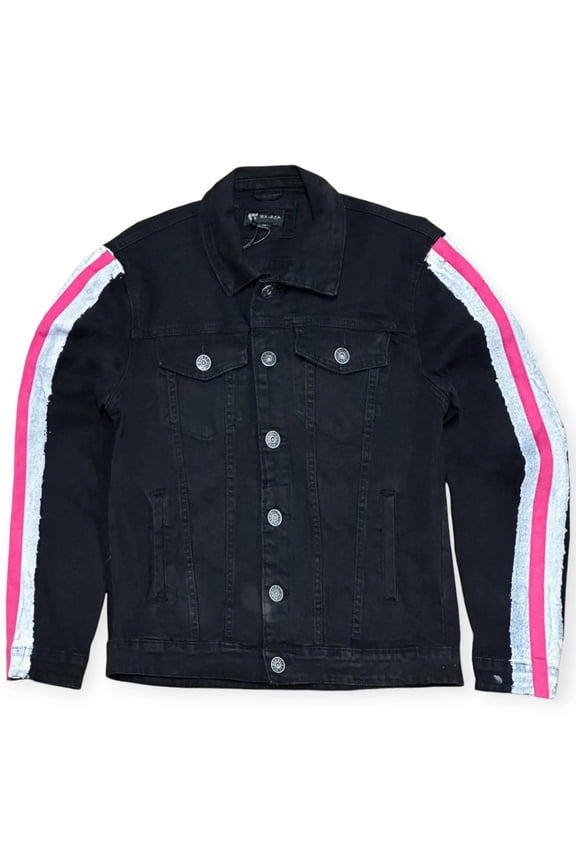 Men Paint Tape Jean Jacket(Black Pink)
