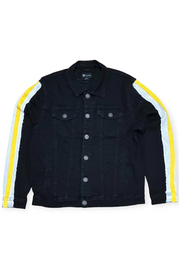 Men Paint Tape Jean Jacket(Black Yellow)