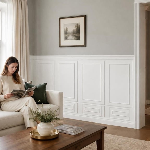 Wainscoting Panels Kit, 3 Pack, Lightweight Paintable Polystyrene, Easy to Install Accent Wall Trim, White