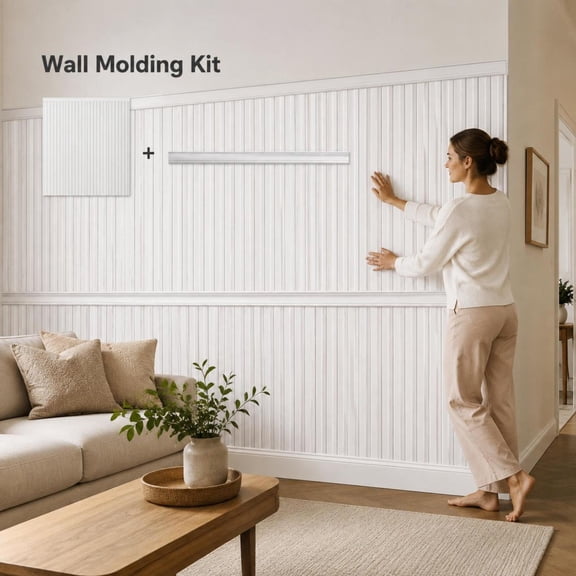 Wainscoting Panels Wall Molding Kit, white polystyrene, 77.5 x 38.6 inches, paintable, easy to install