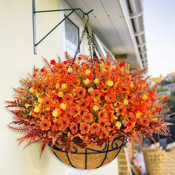 Waipfaru 11 Bundles Artificial Hanging Flowers with Basket for Outdoors, UV Resistant No Fade Fake Plastic Fall Flowers Faux Plants for Patio Balcony Yard Home Decor