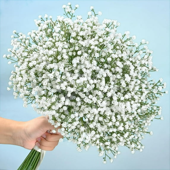 Waipfaru 12 Pcs Artificial Baby Breath Flower Pick, 21inch Real Touch Silk Faux Gypsophila Bouquets for Wedding Arrangement Party Home Decoration(White)