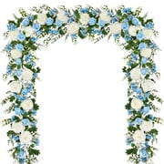 Waipfaru 2 Pack Artificial Peony Flower Garland -6ft Fake Silk Flower Vines ,Faux Artificial Floral Garland for Wedding Arch Party Table Decoration (Blue)