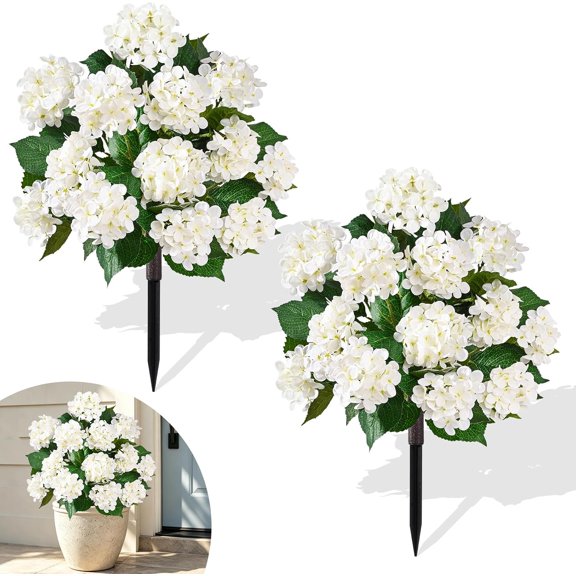Waipfaru 2 Set Artificial Hydrangea Tree with Ground Spike,Outdoor Artificial Topiary Bushes for Outdoors Front Porch Garden Decor