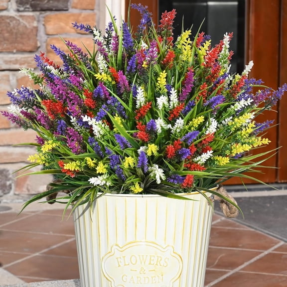 Waipfaru 20 Bundles Artificial Lavender Plants Outdoor, UV Resistant Fake Flowers,Realistic Faux Plastic Lavender Shrubs for Porch Garden Window Box Home Decor (Mix)