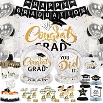 Waipfaru 2024 Graduation Party Decorations 245PCS Graduation Paper Plates and Napkins Graduation Party Supplies Serves 24