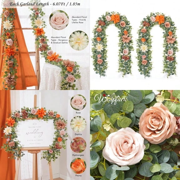 Waipfaru 2Pcs Fall Garland Decor 6.07Ft Eucalyptus Flower for Table Fall Floral With Terracotta Flowers for Wedding Arch Backdrop Wall Thanksgiving Decorations Terracotta