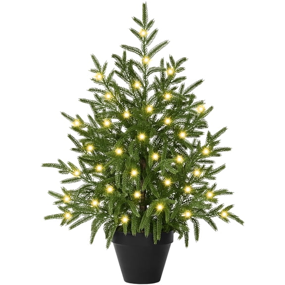 Waipfaru 2ft Pre-Lit Artificial Norfolk Pine Christmas Tree,Realistic Potted Tree with LED Lights, Artificial Christmas Trees for Holiday Decoration