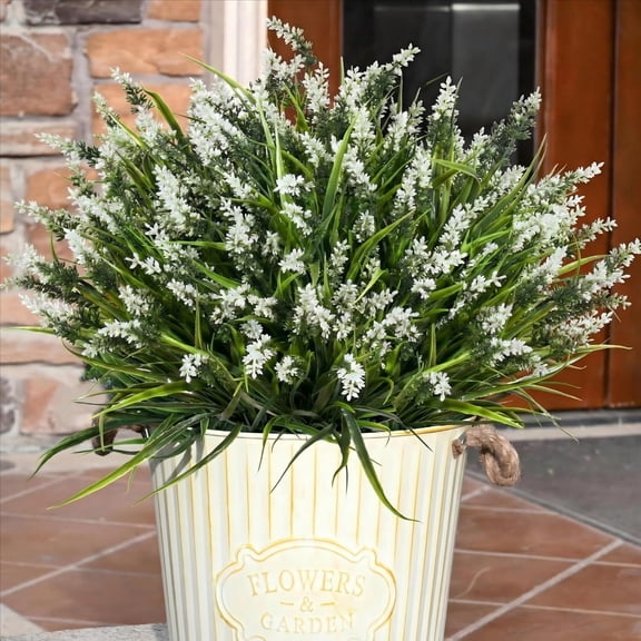Waipfaru 36 Bundles Artificial Lavender Plants Outdoor, UV Resistant Fake Flowers,Realistic Faux Plastic Lavender Shrubs for Porch Garden Window Box Home Decor(White)