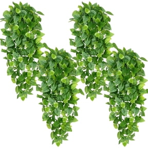 Waipfaru 4 Pack Artificial Pothos Hanging Plants, 42" Fake Trailing Vines Faux Pothos Greenery, Indoor Outdoor Hanging Ivy Foliage for Shelf Wall Patio Farmhouse Decoration