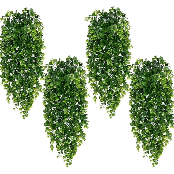 Waipfaru 4 Pcs Fake Hanging Plant,Faux Eucalyptus Leaf Greenery Vine,UV Resistant Plastic Plant,Artificial Hanging Plants,Ivy Room Decor,Outdoor
