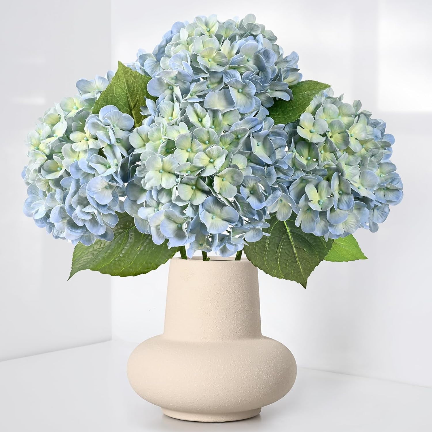 Waipfaru 4Pcs Hydrangea Artificial Flowers,20" Faux Hydrangea Flower with Stems,Full Latex Real Touch Hydrangea Flowers for Office Home Party Wedding Decor(Blue)