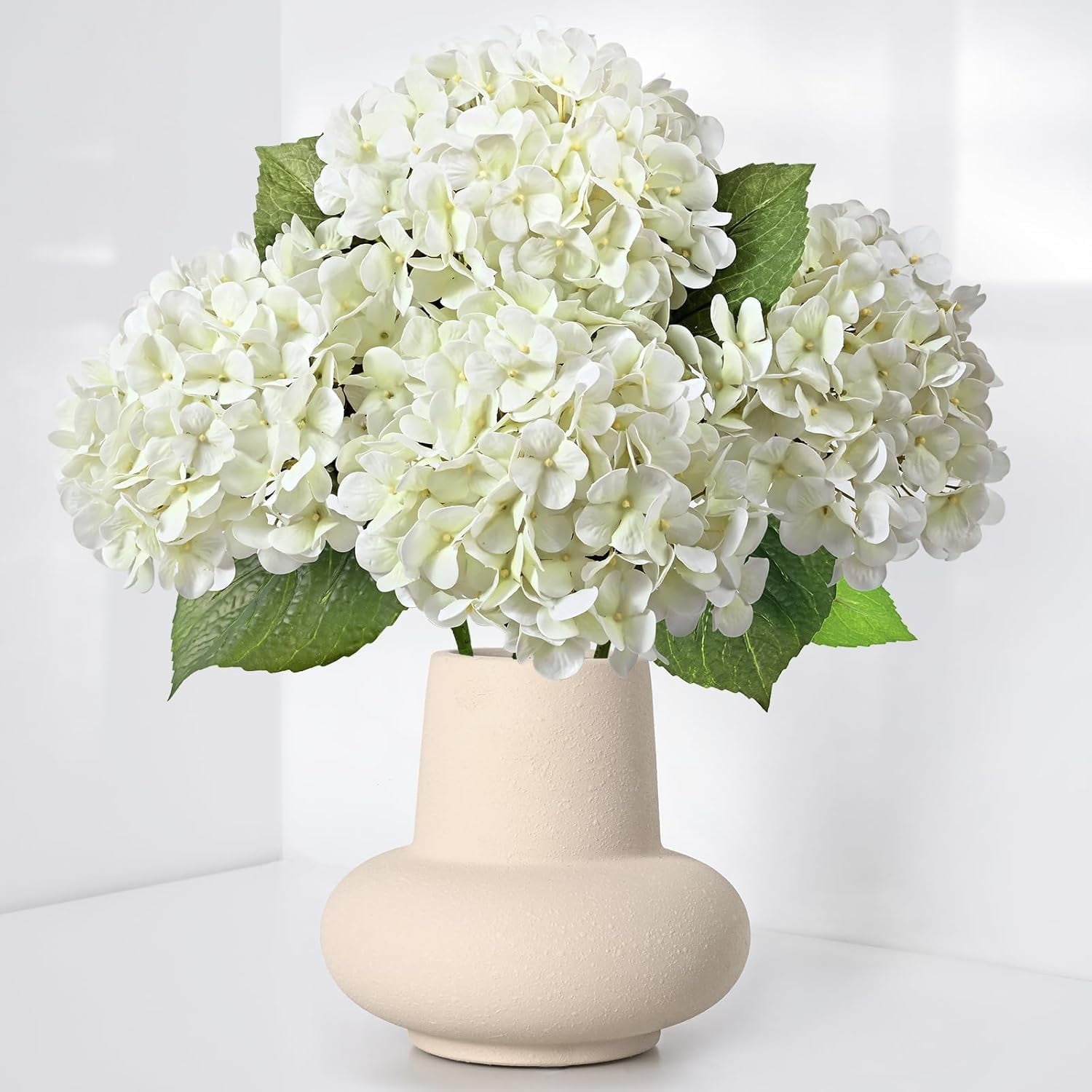 Waipfaru 4Pcs Hydrangea Artificial Flowers,20" Faux Hydrangea Flower with Stems,Full Latex Real Touch Hydrangea Flowers for Office Home Party Wedding Decor(White)