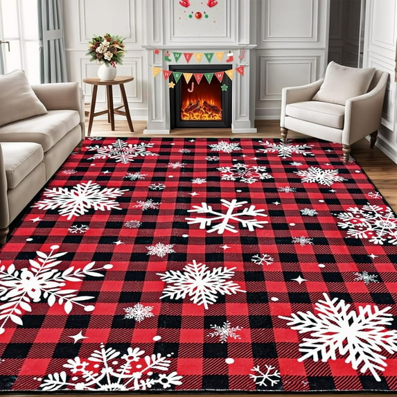 Waipfaru 5'x7' Christmas Area Rug Red and Black Buffalo Plaid Pattern Indoor Carpet Non Slip Rug for Kitchen Bathroom Living Room Bedroom