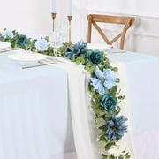 Waipfaru 6.07ft Blue Flower Garland, Artificial Eucalyptus Garland with Blue Roses, Fake Rose Floral Greenery Garland for Wedding Arch Table Wall Room Decor