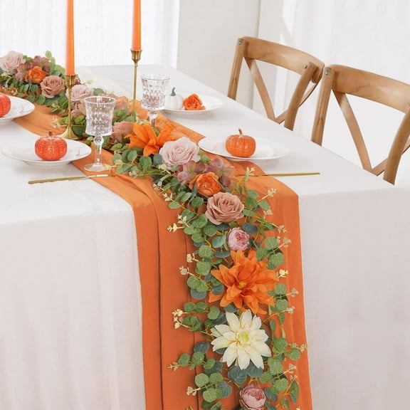 Waipfaru 6ft Fall Garland, Artificial Eucalyptus Garland with Orange Roses, Fake Rose Floral Greenery Garland for Wedding Arch Table Wall Room Decor