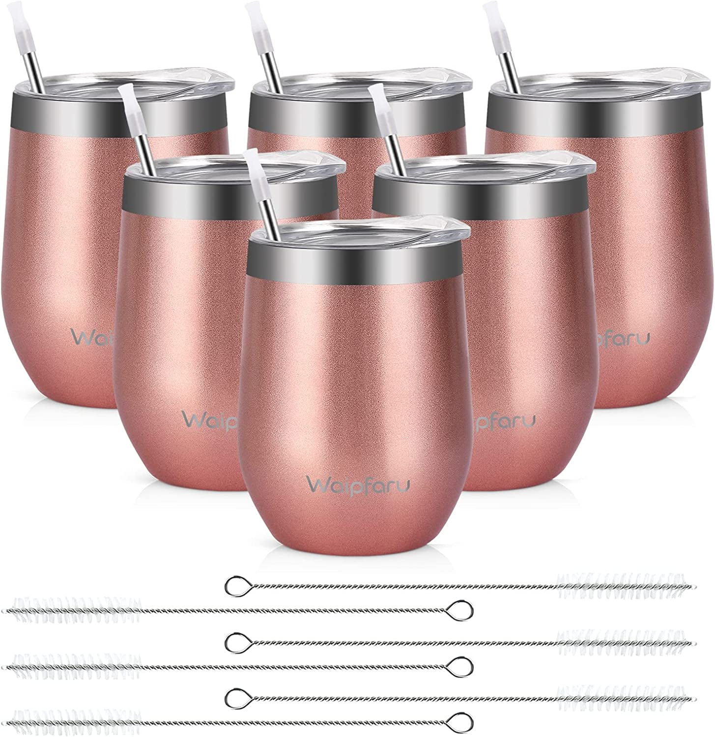 Waipfaru 12 oz/8 Pack Stemless Champagne Tumblers, Champagne Flute Tumbler,  Double Wall Vacuum Cup，Water Cup,Stainless Steel Tumbler With Straw for  Office, Home,School 